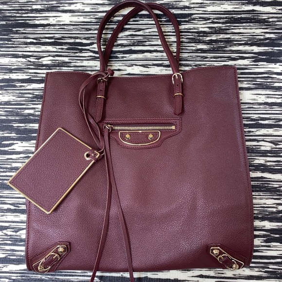 BALENCIAGA Large Metallic Edge City tote Burgundy - Picture 7 of 14